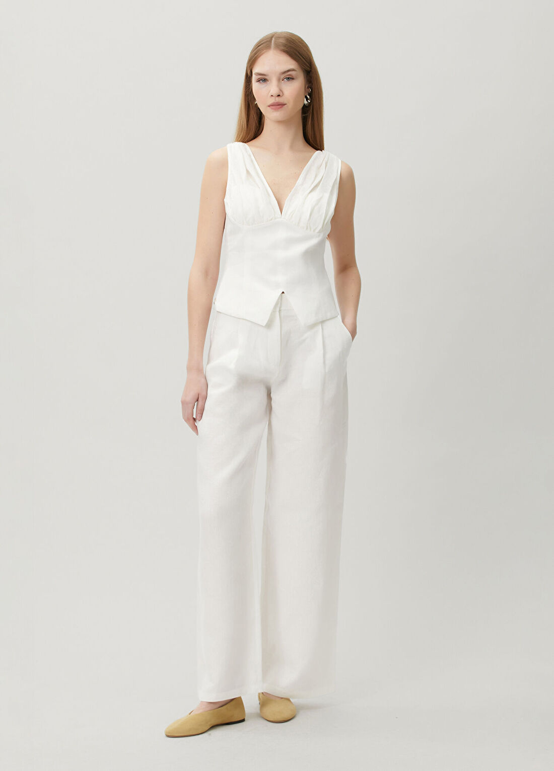 Dor Raw Luxury Afterimage Ekru Keten Bluz görsel 4