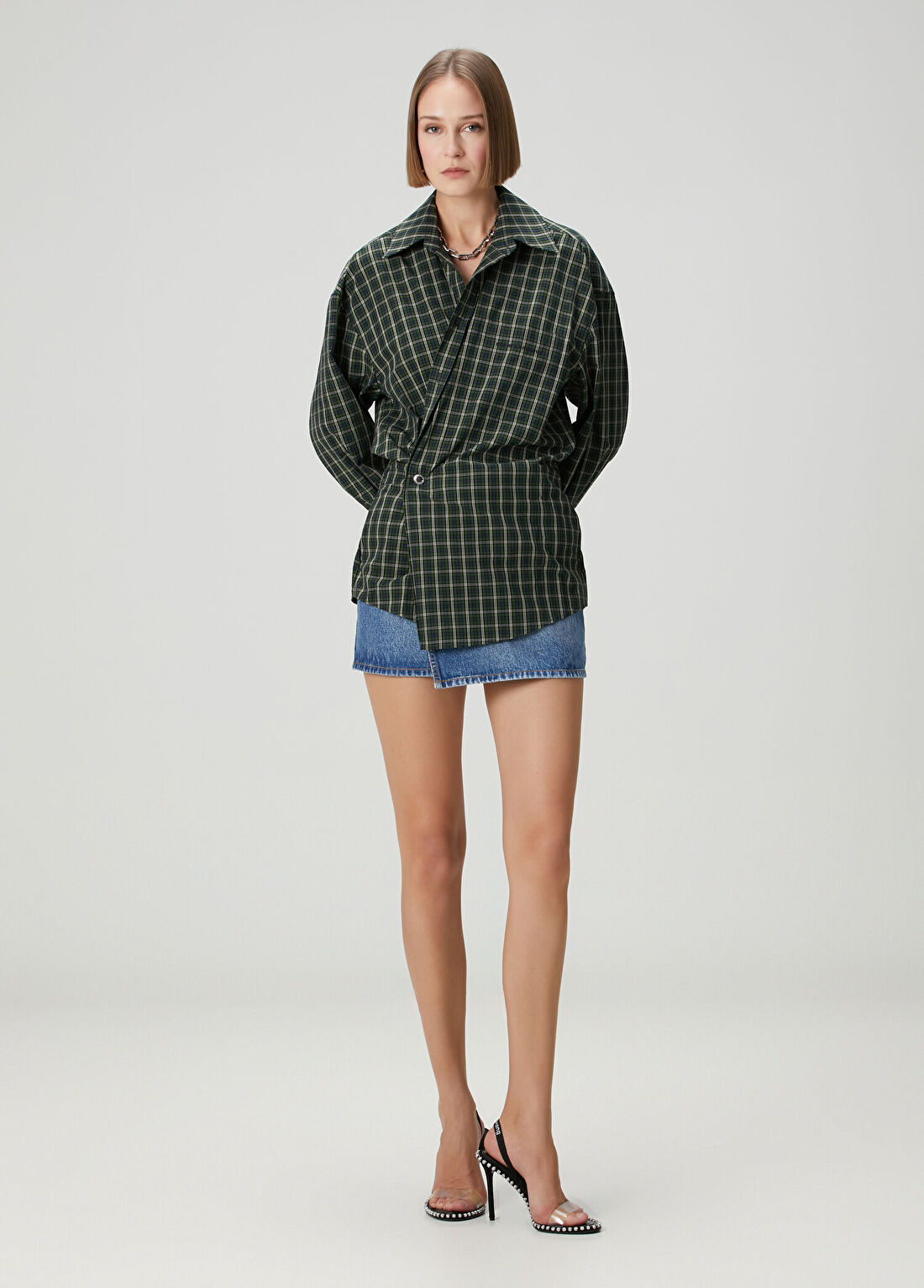 Alexander Wang Yeşil Ekose Desenli Garnili Mini Elbise görsel 2