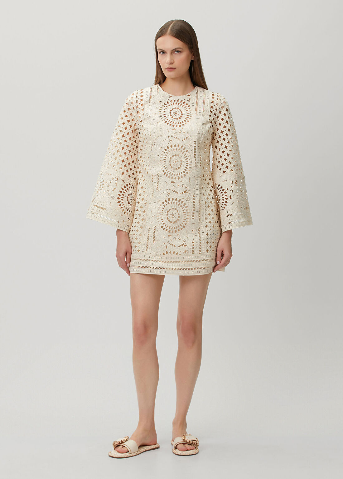Zimmermann Indra Ekru Nakışlı Mini Elbise