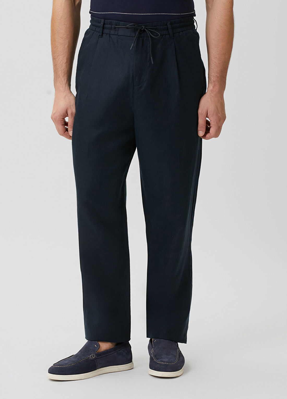 Network Lacivert Tek Pileli Keten Karışımlı Pantolon görsel 2