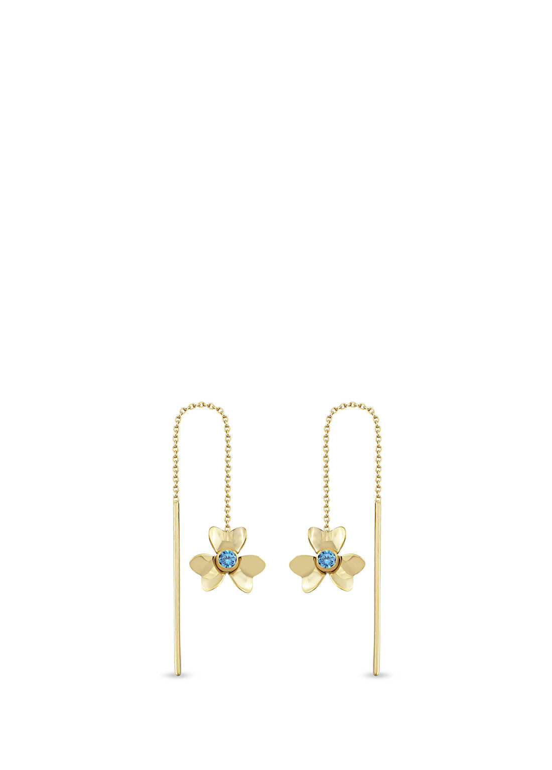 Orena Jewelry Blue Sapphire Daisy 14 Ayar Altın Kadın Küpe