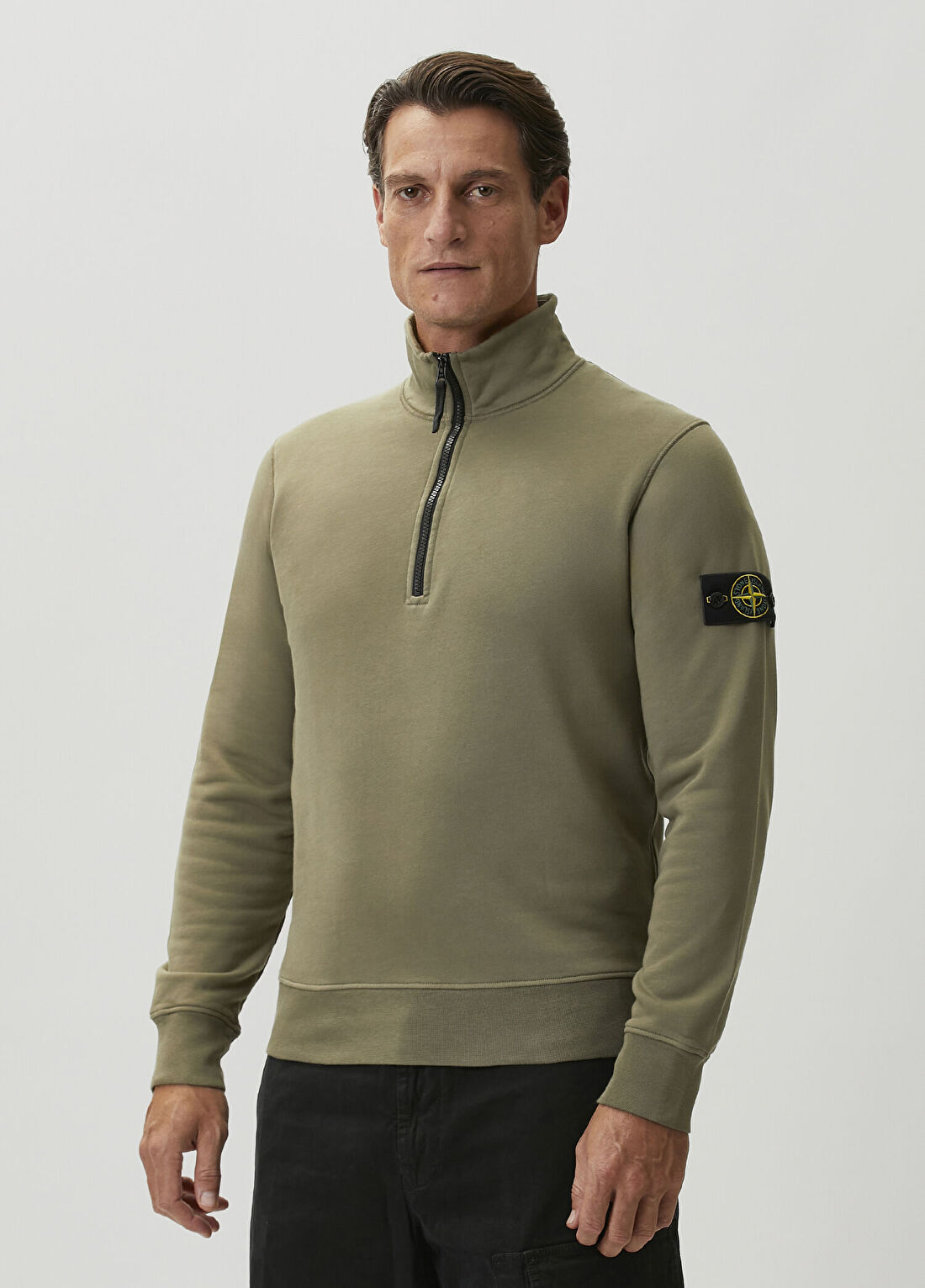 Stone Island Haki Yakası Fermuarlı Sweatshirt