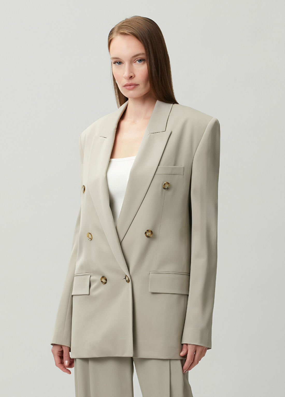 Stella McCartney Gri Kruvaze Yün Ceket