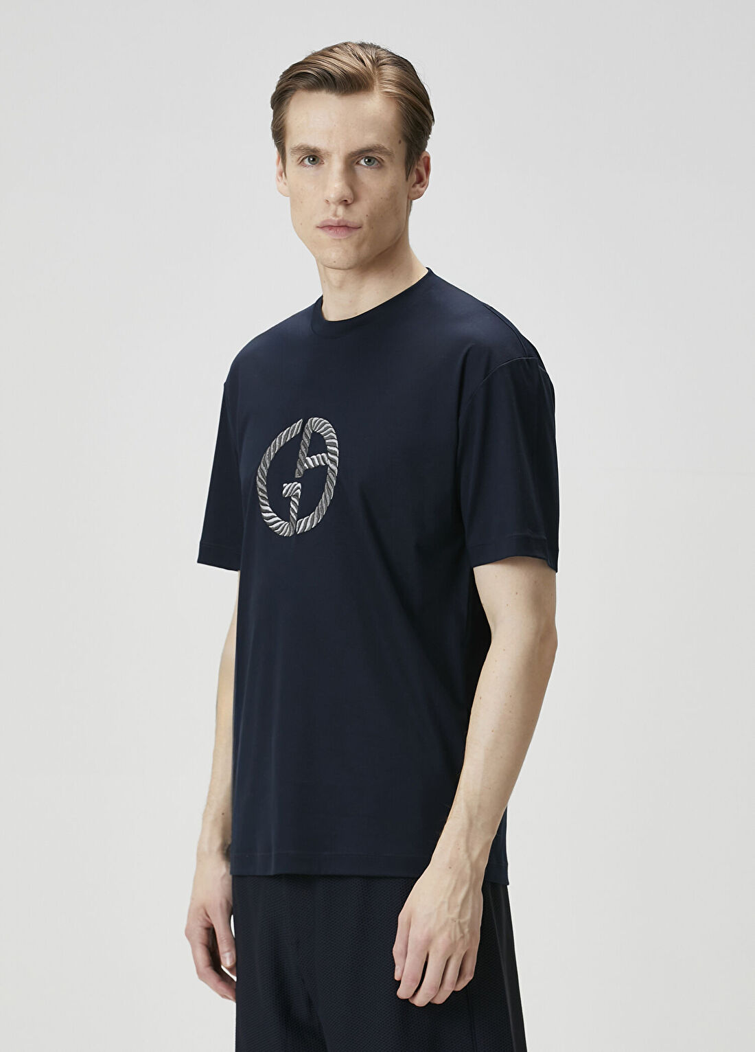 Giorgio Armani Lacivert Logo Nakışlı T-shirt görsel 3