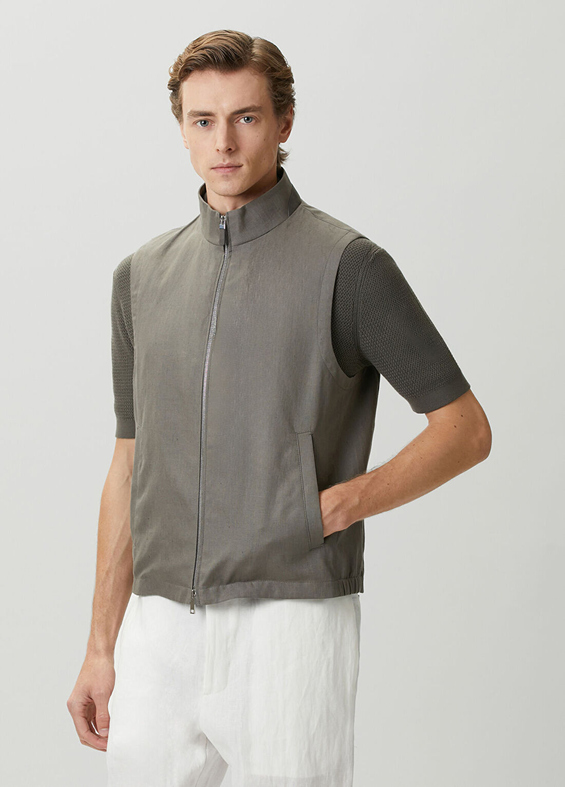 Zegna Gri Keten Yelek