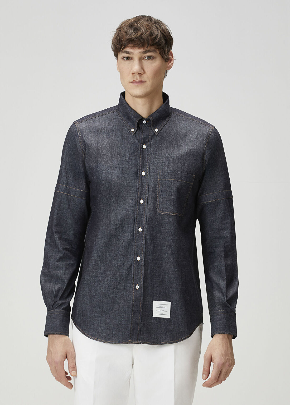 Thom Browne Lacivert Kontrast Dikişli Denim Gömlek