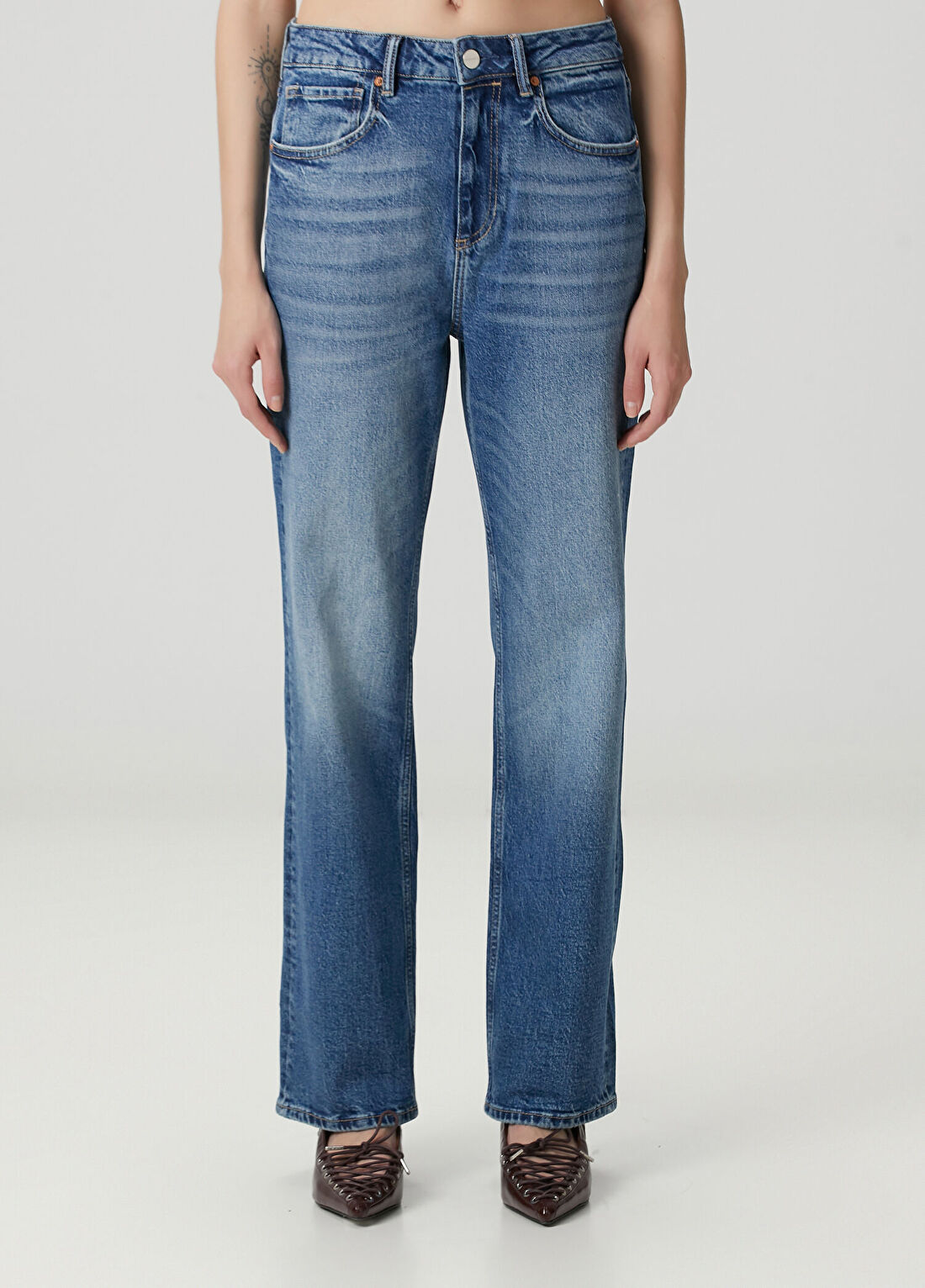 AllSaints Ida Straight Mavi Jean Pantolon görsel 2