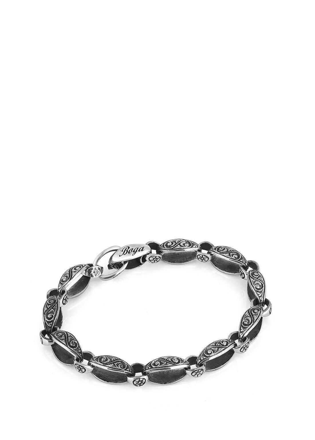 Boga Engraved Loop Chain Erkek Gümüş Bileklik