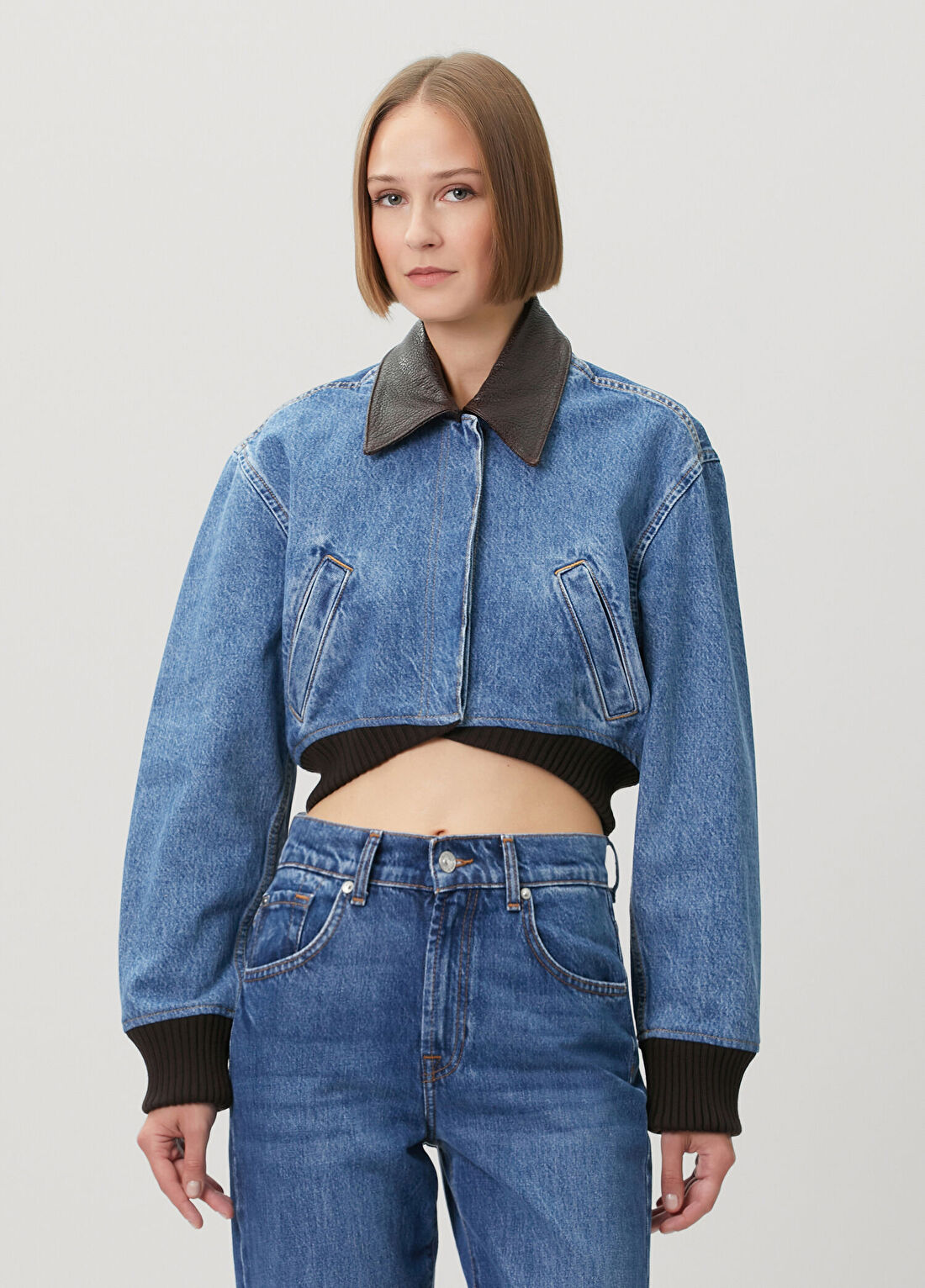 IRO Mavi Crop Denim Ceket
