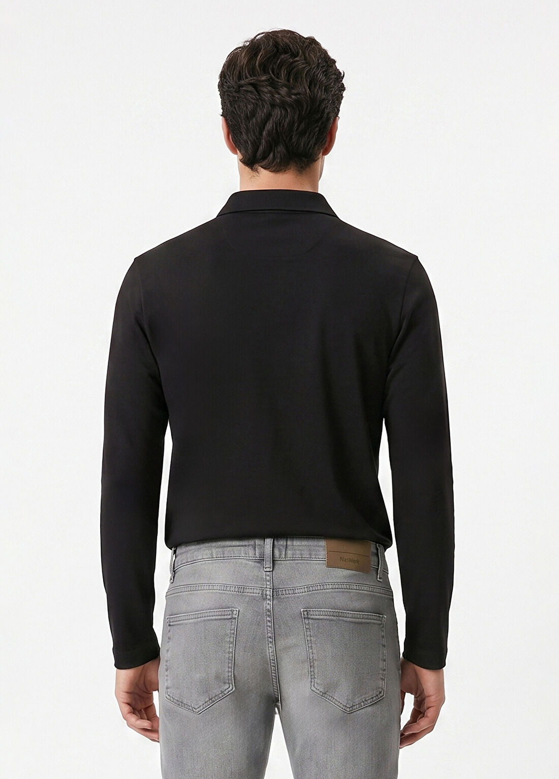 Network Siyah Polo Yaka Interlok T-shirt görsel 4