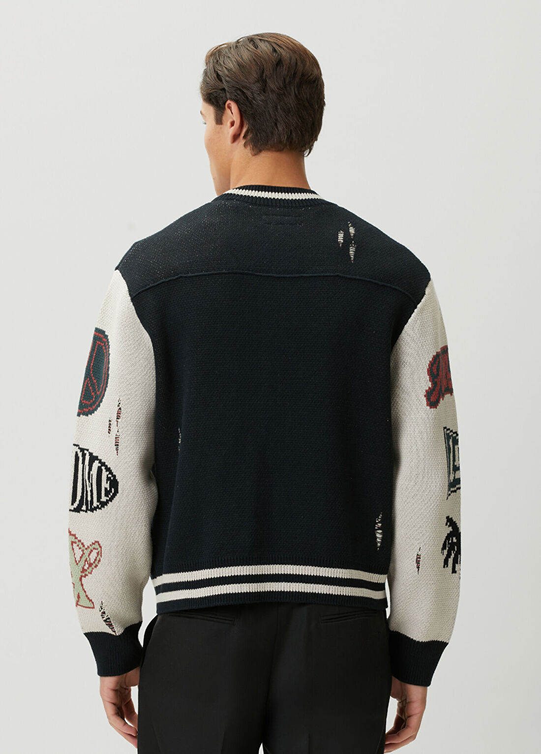 AllSaints Chase Siyah Beyaz Jakarlı Hırka görsel 4