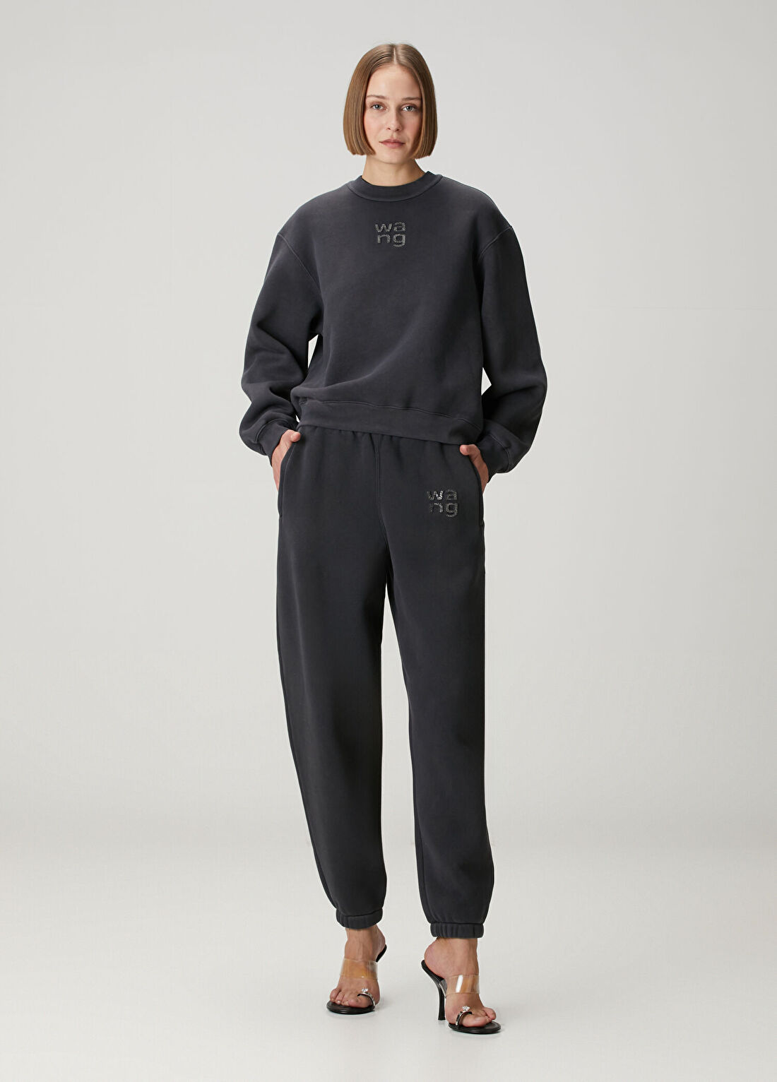T by Alexander Wang Antrasit Hotfix Logolu Sweatshirt görsel 2