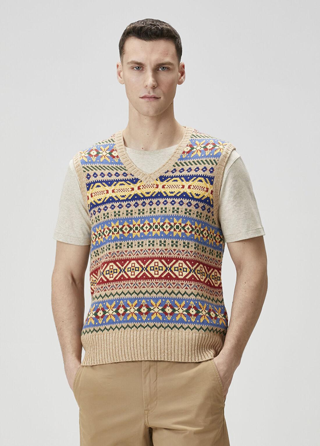 Polo Ralph Lauren Taba Geometrik Jakarlı Süveter