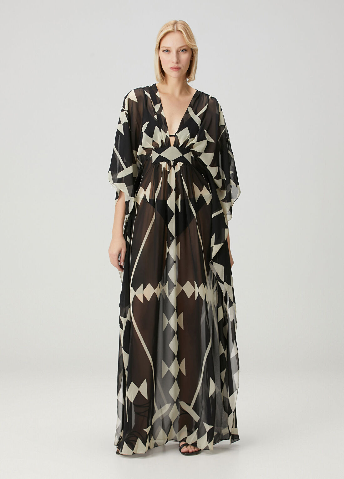 Johanna Ortiz Secret Garden Ekru Siyah Desenli Kaftan