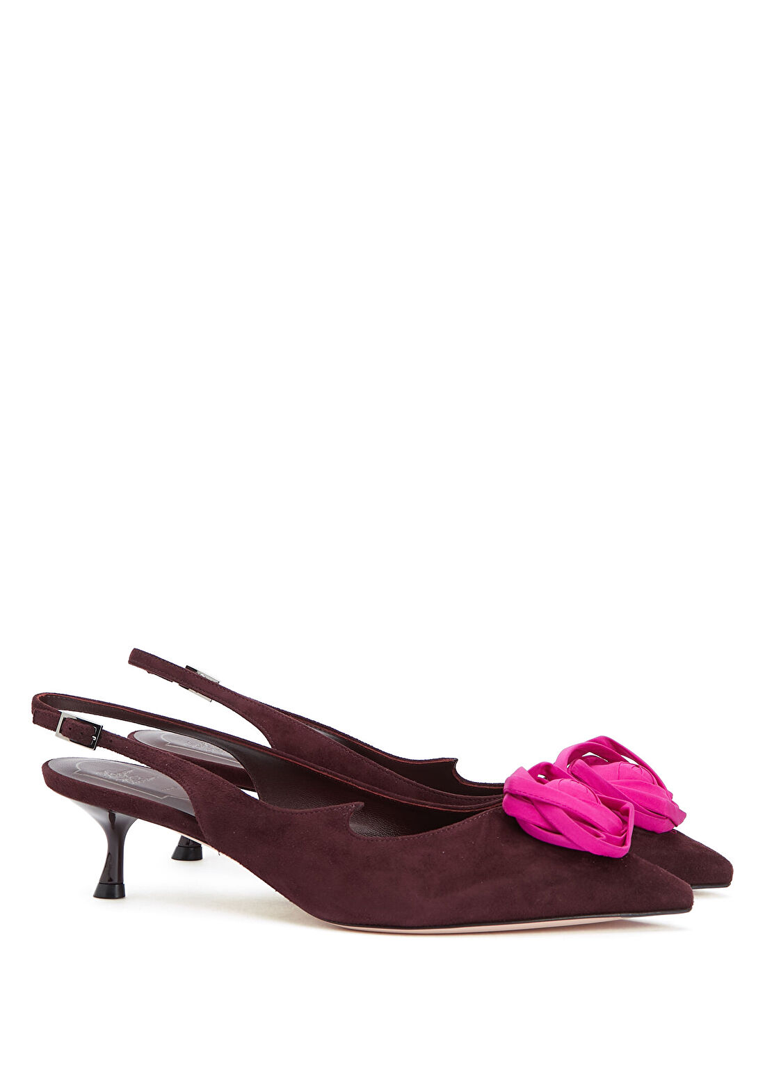 Roger Vivier Rose Bordo Süet Topuklu Ayakkabı görsel 2