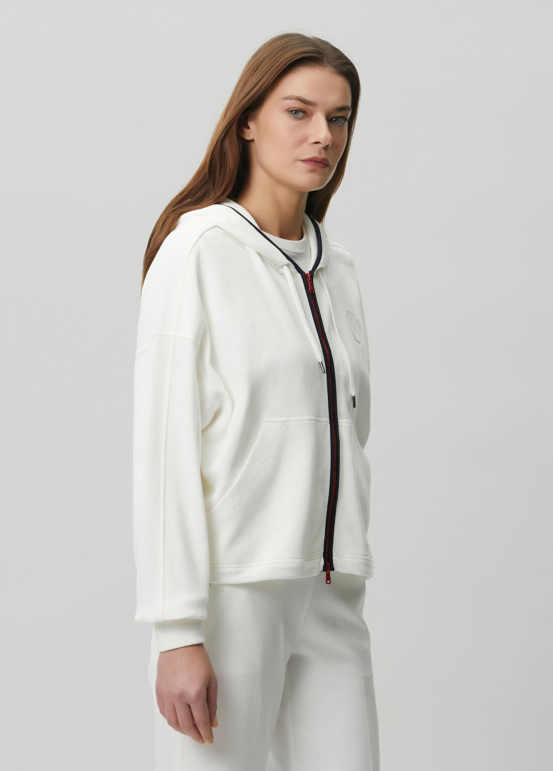 Brunello Cucinelli Beyaz Kapüşonlu Fermuarlı Sweatshirt görsel 3