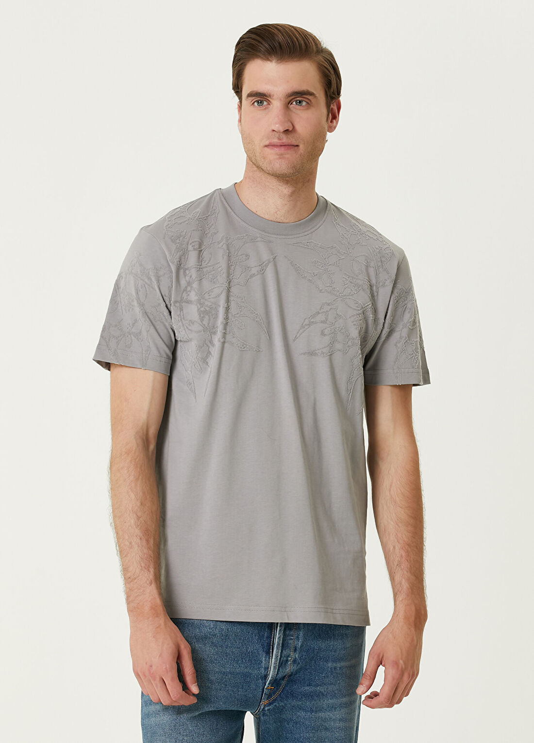 Bernotti Gri Omuzu Baskılı T-shirt