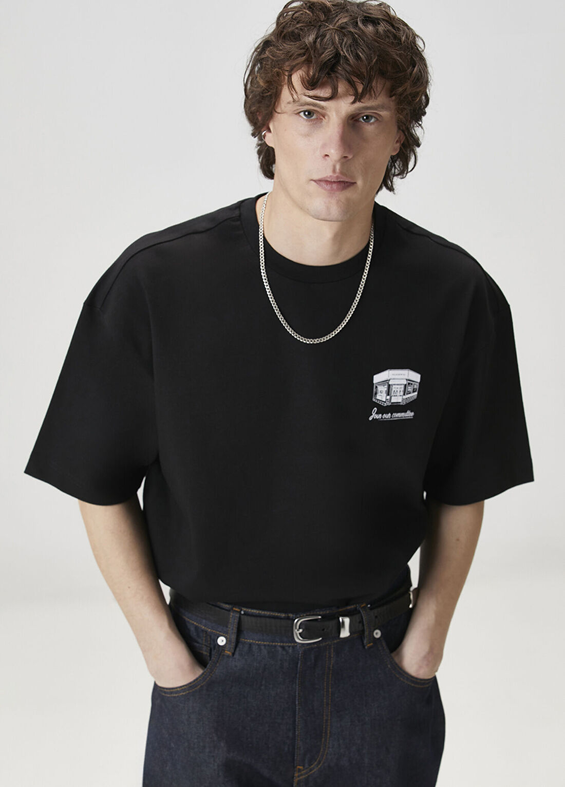 Academia Siyah Baskılı Oversize T-shirt görsel 2