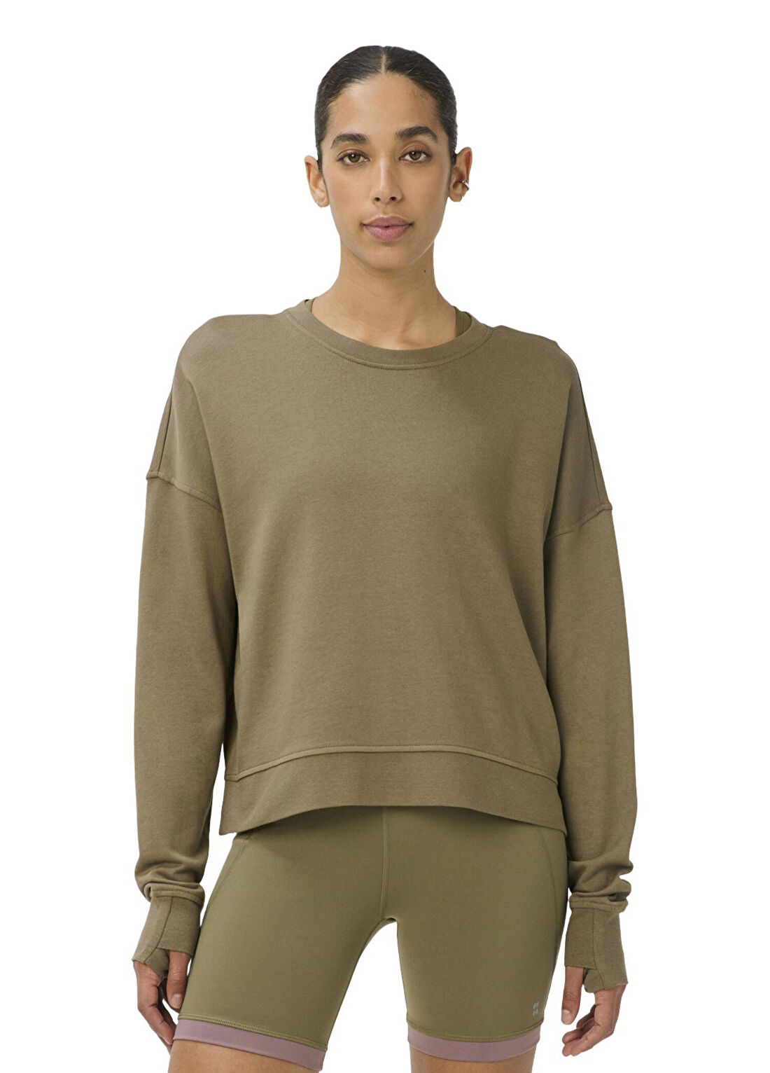 Sweaty Betty After Class Crop Kahverengi Kadın Spor Sweatshirt