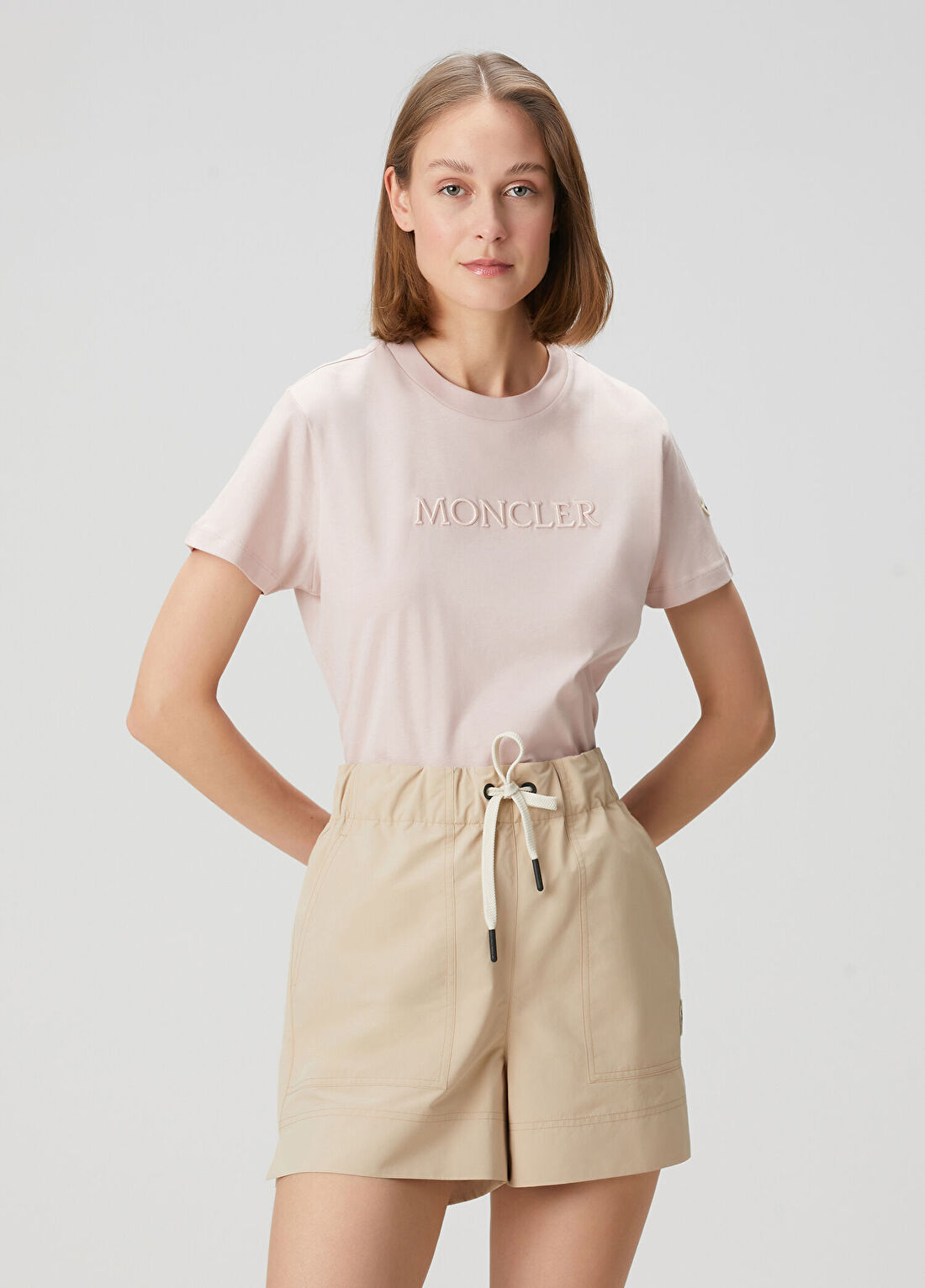 Moncler Açık Pembe Logo Nakışlı T-shirt