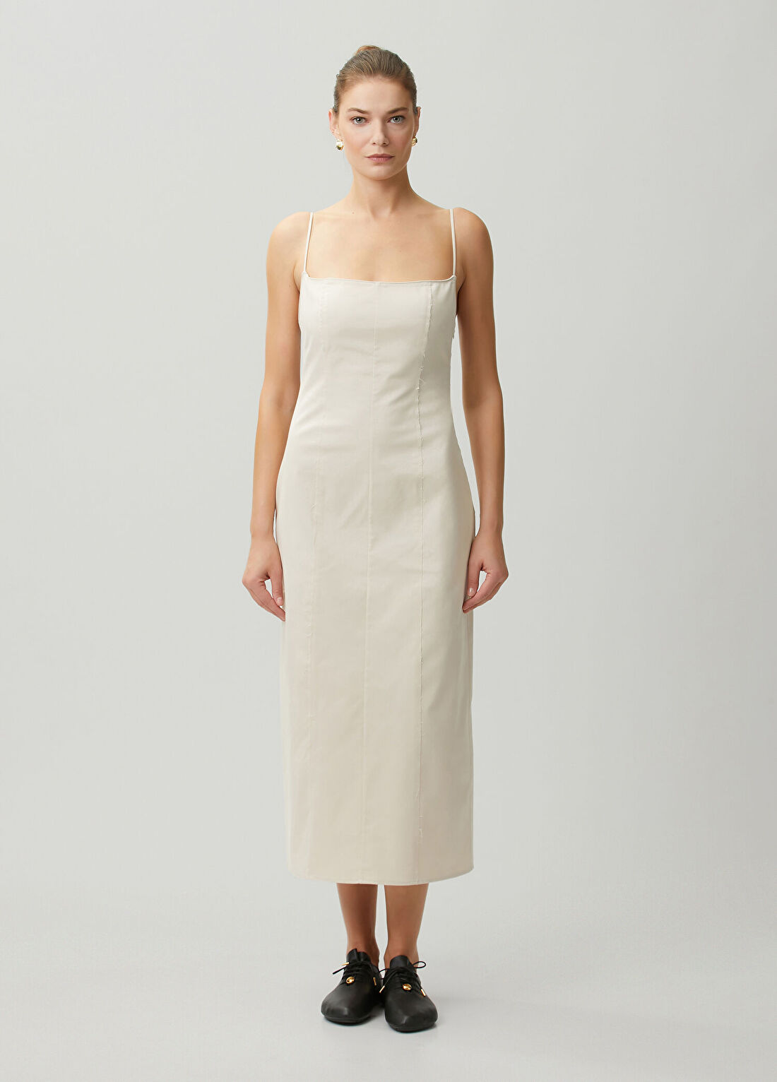 Muse For All Jasmine Koyu Bej Midi Keten Elbise