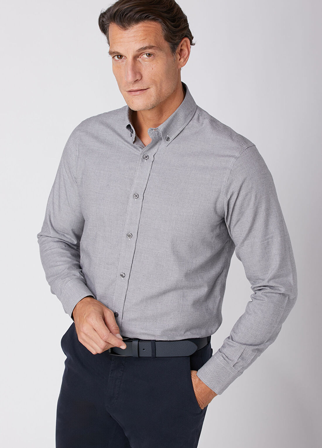 Beymen Collection Comfort Fit Gri Düğmeli Yaka Spor Gömlek