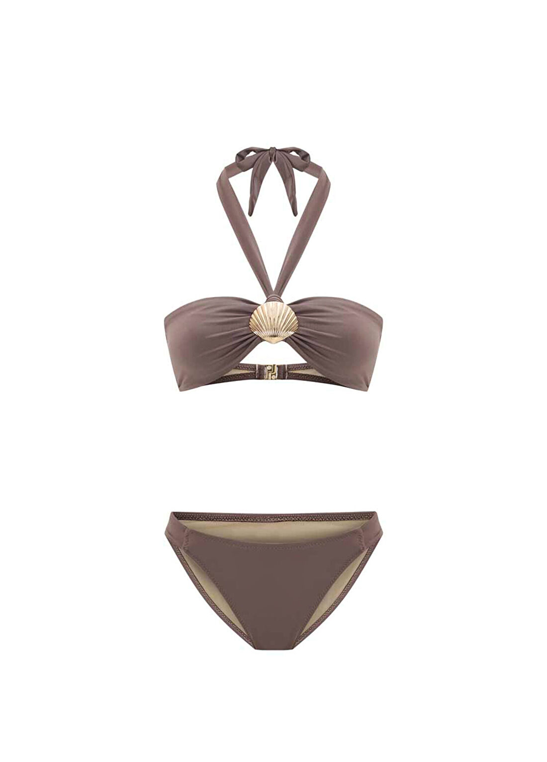 Bia Swimwear Nerisse Mocha Mouse Altın Deniz Kabuğu Aksesuarlı Boyundan Bağlamalı Kadın Bikini Takımı