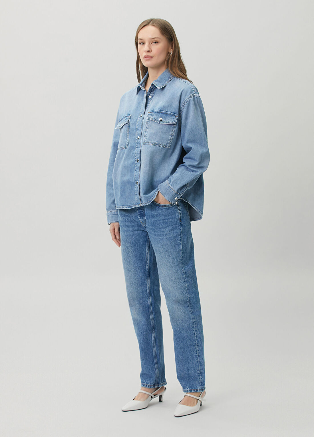 Anine Bing Paxton Mavi Denim Gömlek görsel 2
