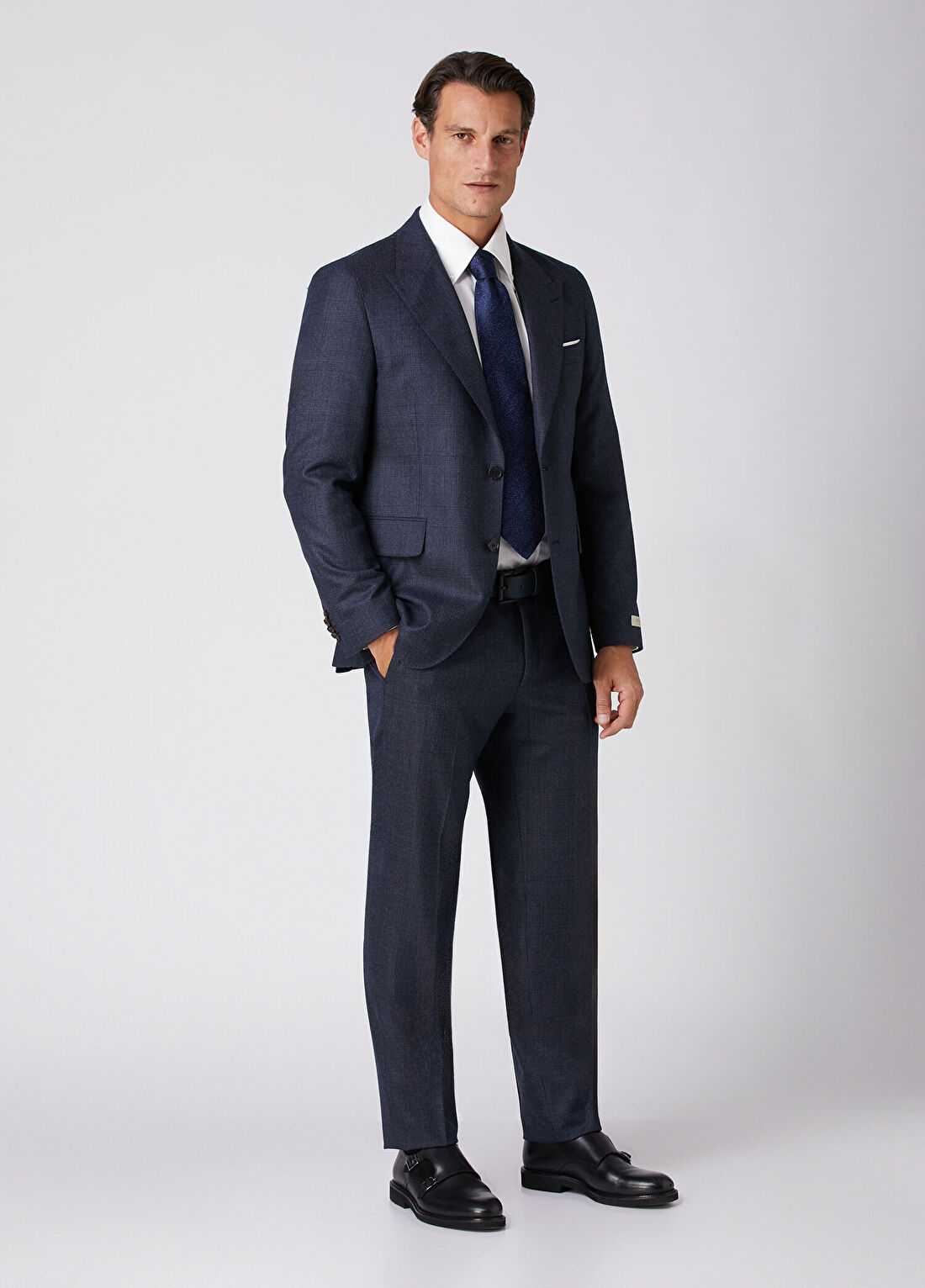 Beymen Collection Drop 7 Lacivert Ekose Desenli Yün Takım Elbise