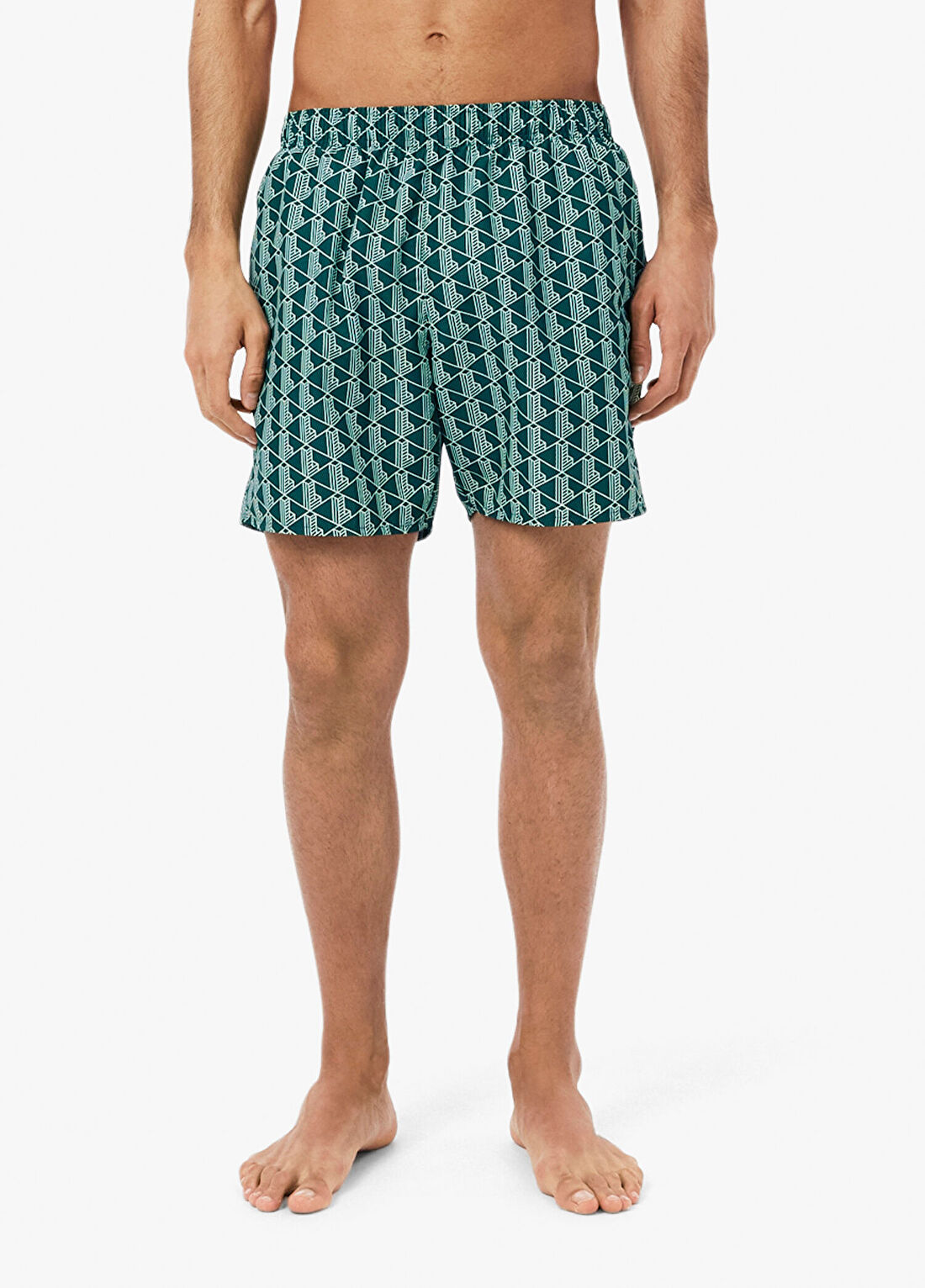 Lacoste Monogram Desenli Yeşil Erkek Deniz Şortu