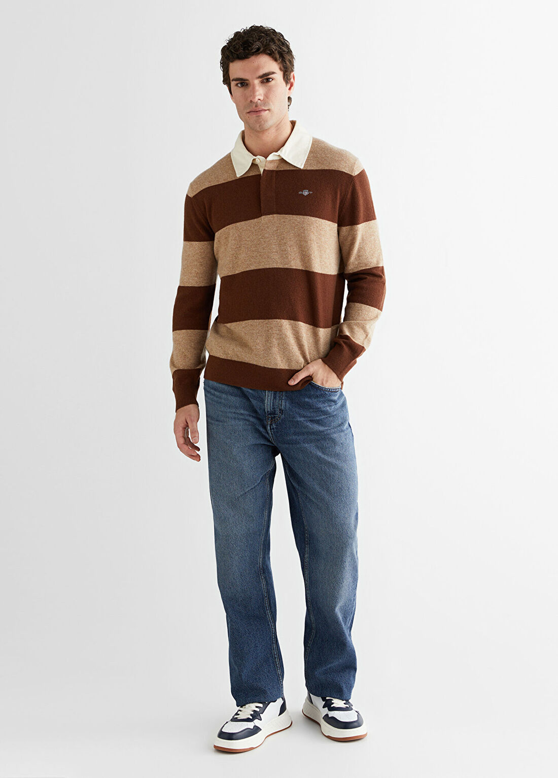 Gant Bej Regular Fit Polo Yaka Uzun Kollu Erkek Triko Kazak görsel 3