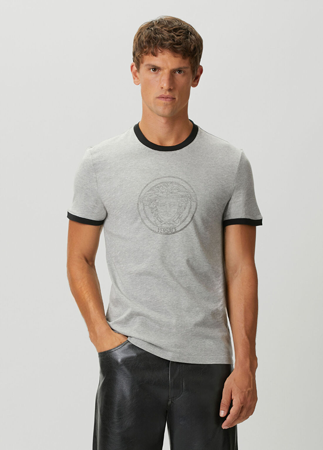 Versace Gri Logo Baskılı T-shirt