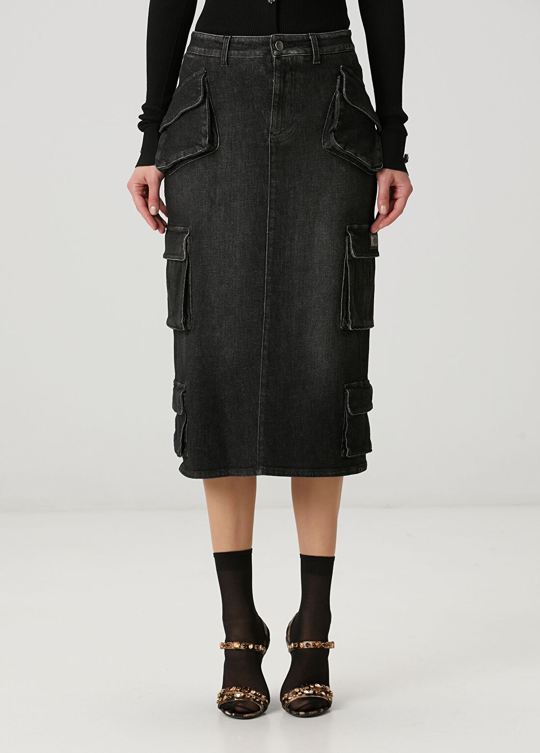 Dolce&Gabbana Siyah Midi Denim Etek görsel 2