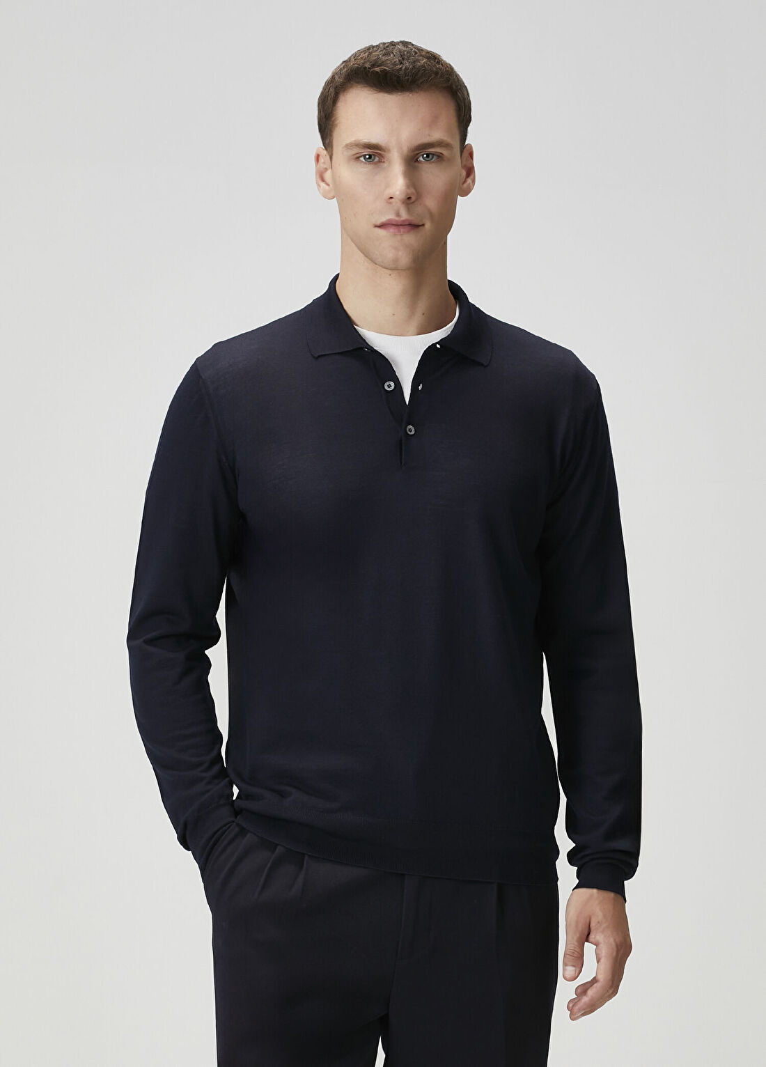 Corneliani Lacivert Polo Yün Triko
