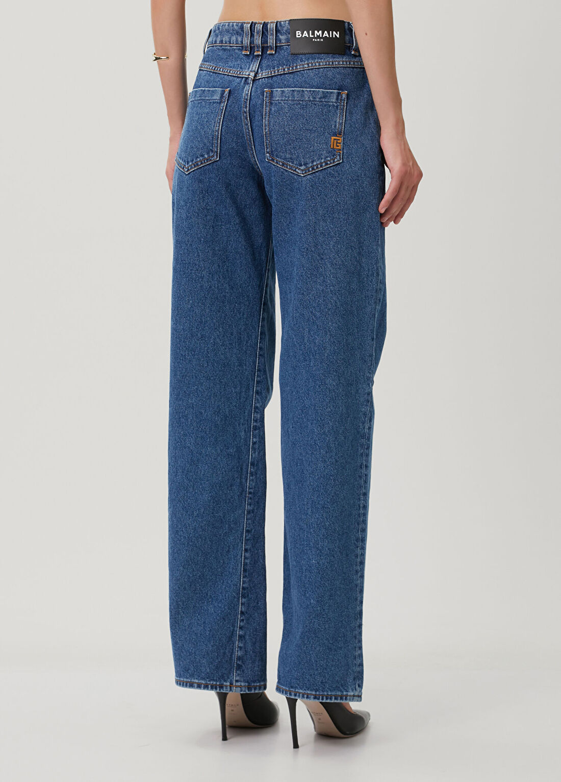 Balmain Koyu Mavi Straight Leg Jean Pantolon görsel 4