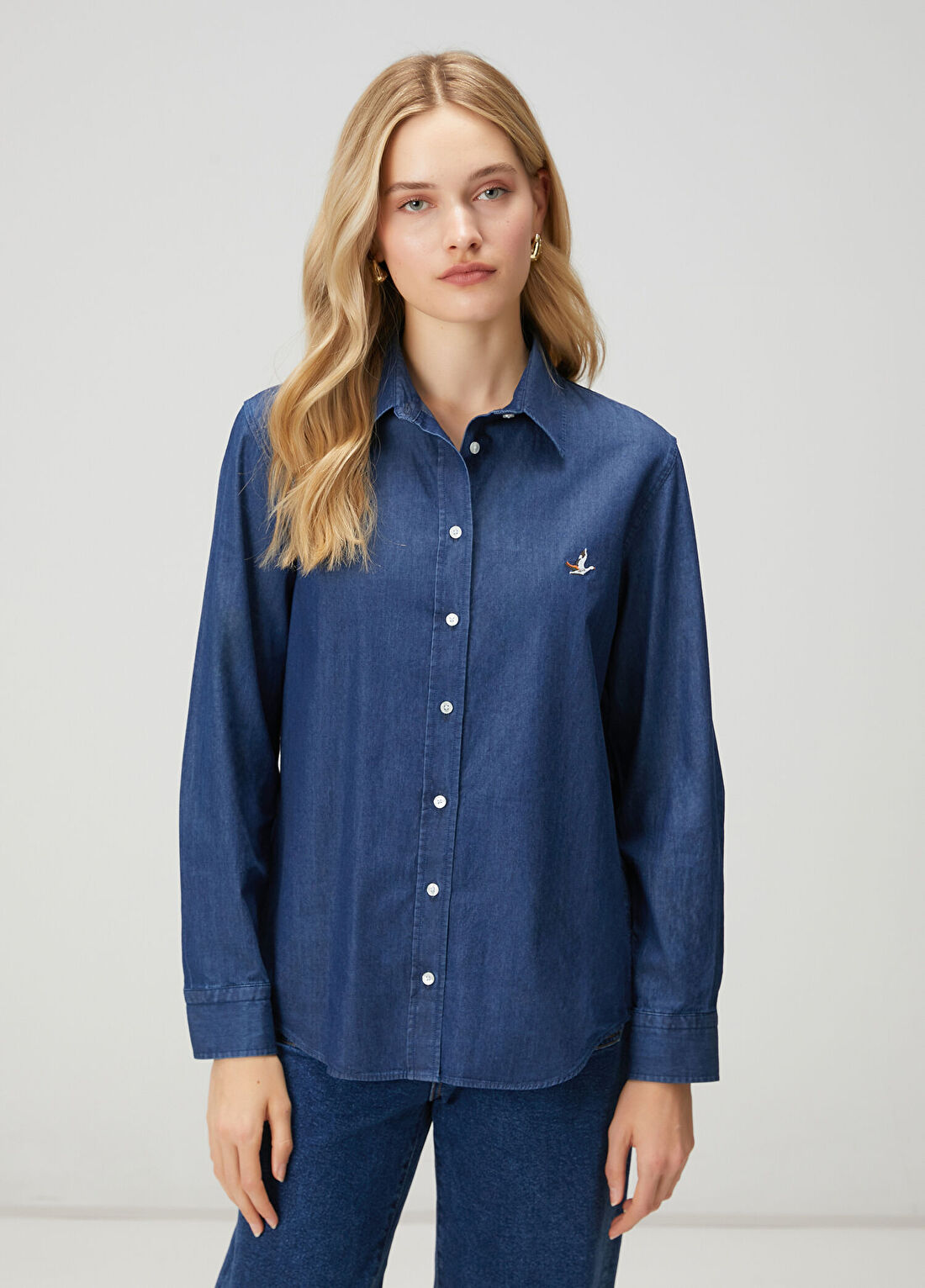 Beymen Club Koyu Mavi Basic Denim Gömlek görsel 4