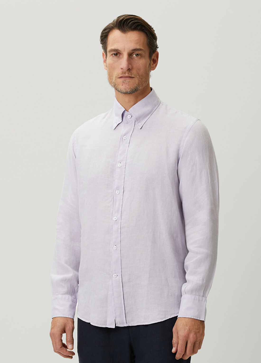 Beymen Collection Comfort Fit Lila Düğmeli Büyük Yaka Keten Gömlek görsel 4
