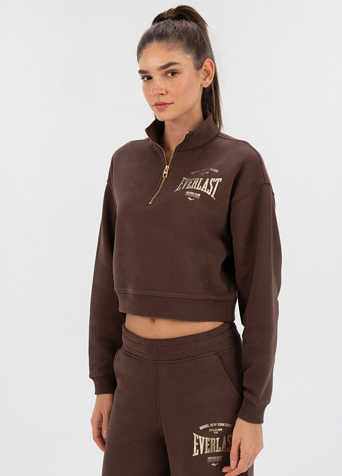 Everlast Bronx NYC Kahverengi Uzun Kollu Kadın Sweatshirt görsel 2