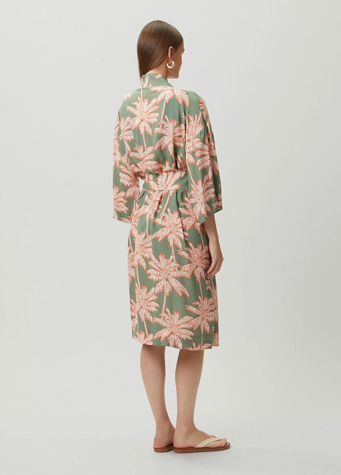 Dual Yeşil Palmiye Desenli Kimono görsel 4