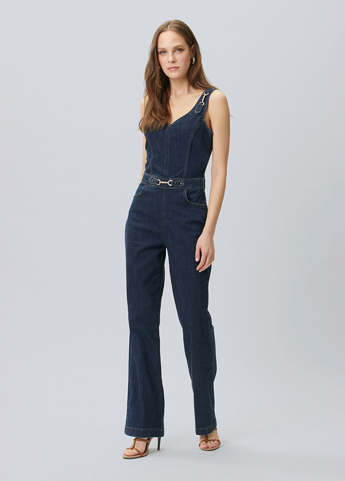 Network İndigo Aksesuarlı Denim Tulum görsel 3