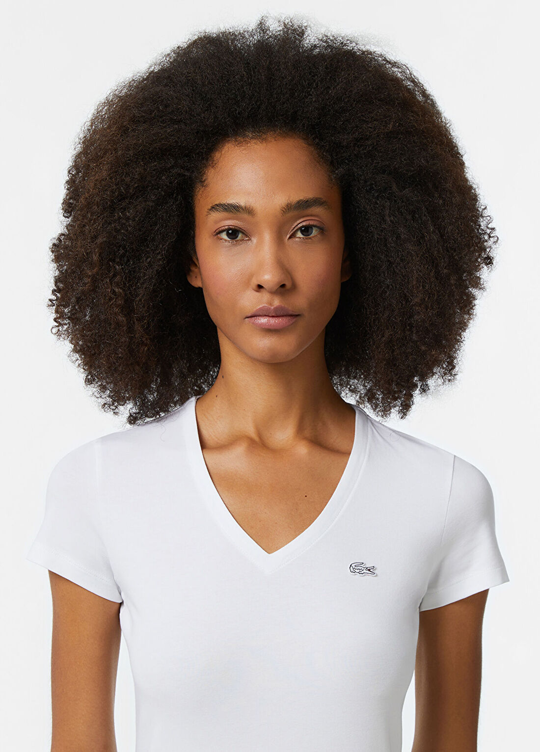 Lacoste Beyaz V Yaka Slim Fit Kısa Kollu Kadın T-Shirt görsel 2