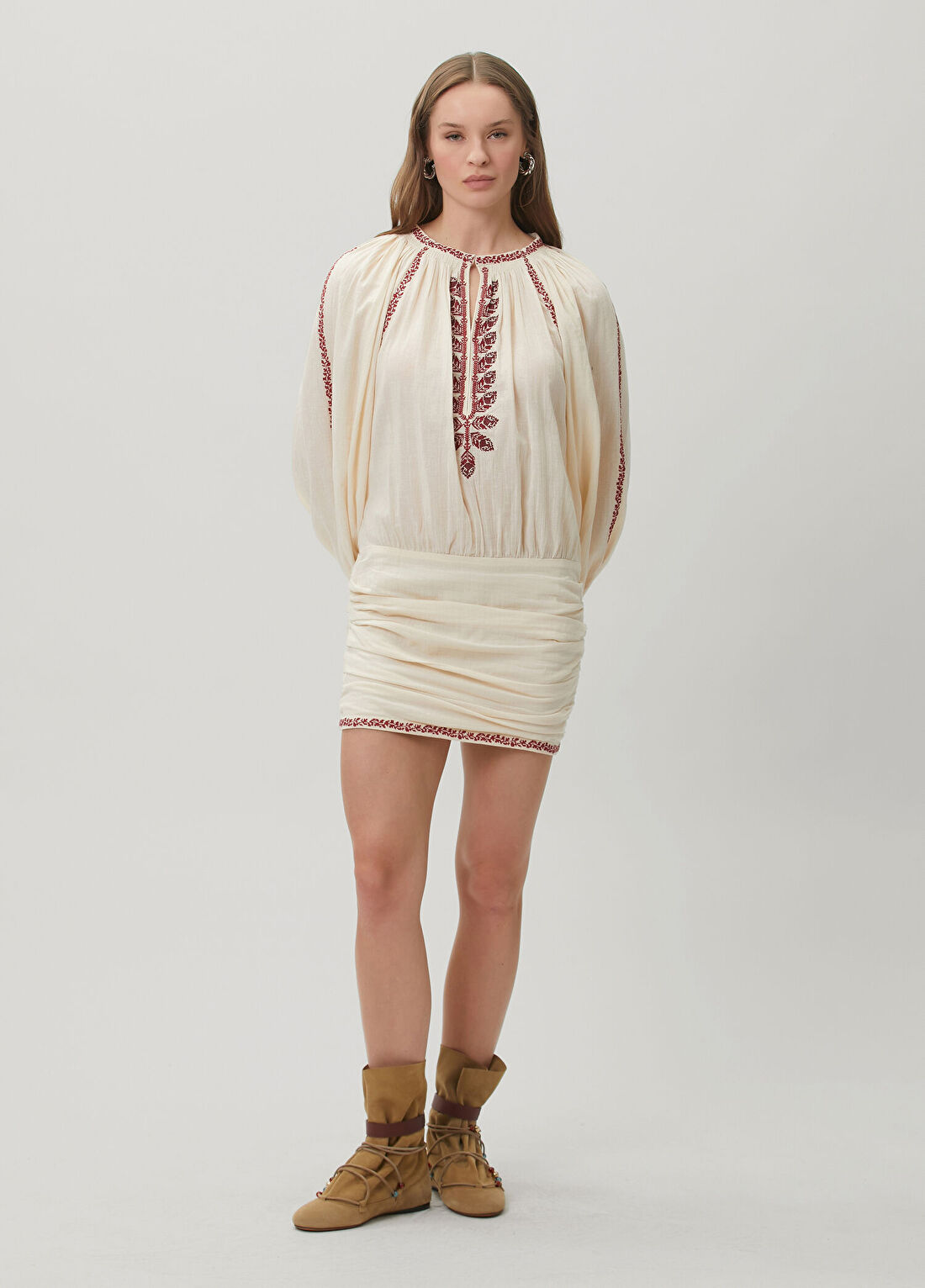 Marant Etoile Kırmızı Bej Mini Elbise görsel 3