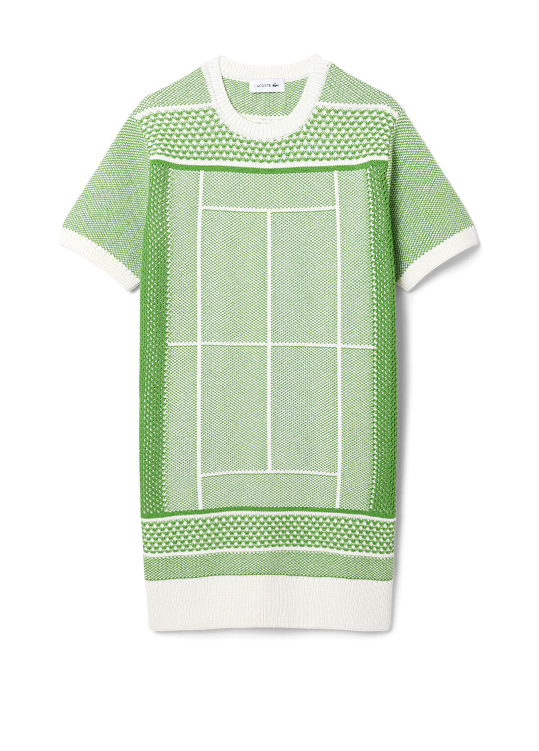 Lacoste Yeşil Desenli Classic Fit Bisiklet Yaka Kısa Kollu Kadın Elbise