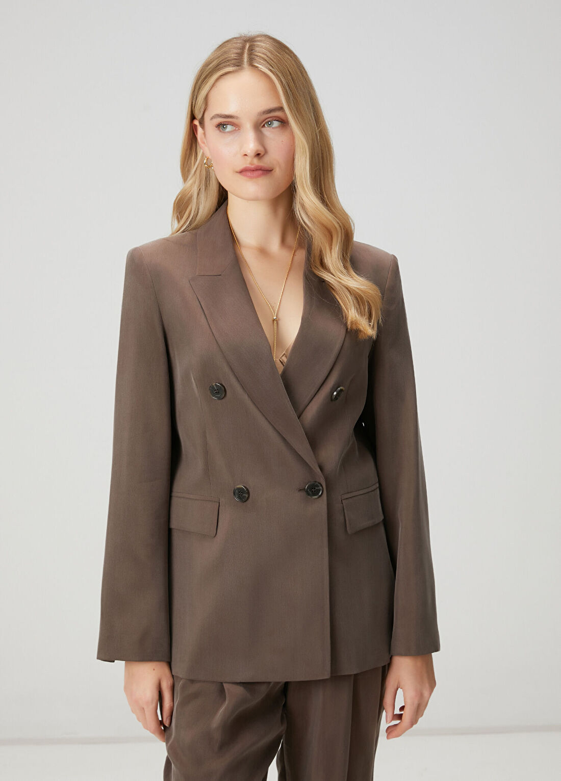 Beymen Club Kahverengi Kruvaze Cupro Blazer görsel 4