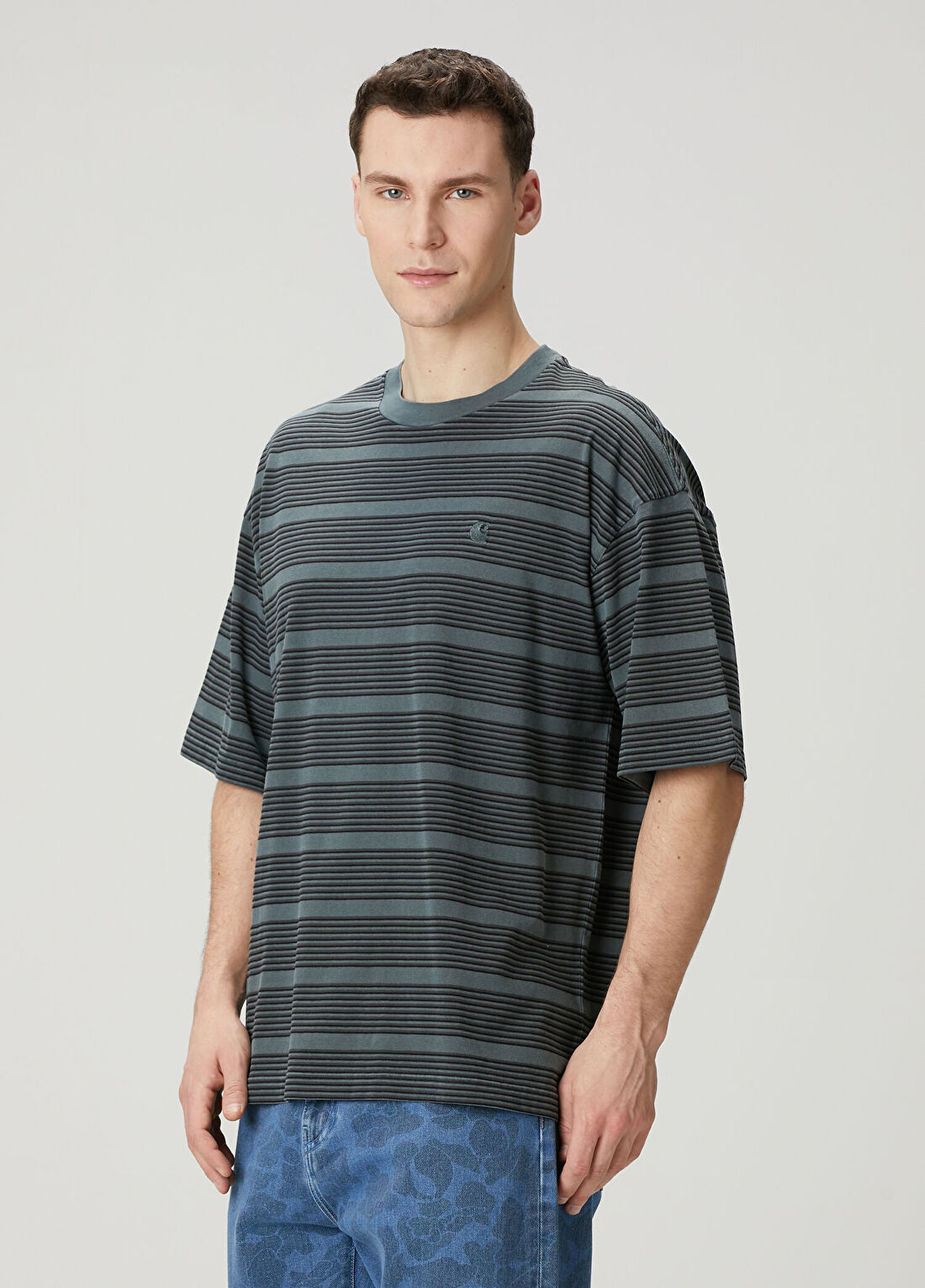 Carhartt WIP Hanson Koyu Yeşil Çizgi Desenli T-shirt