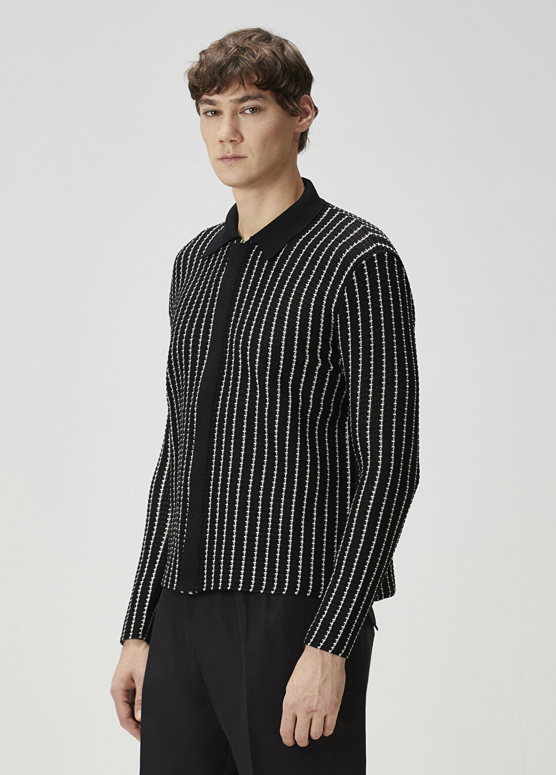 Jil Sander Siyah Kontrast Jakarlı Triko Hırka görsel 3