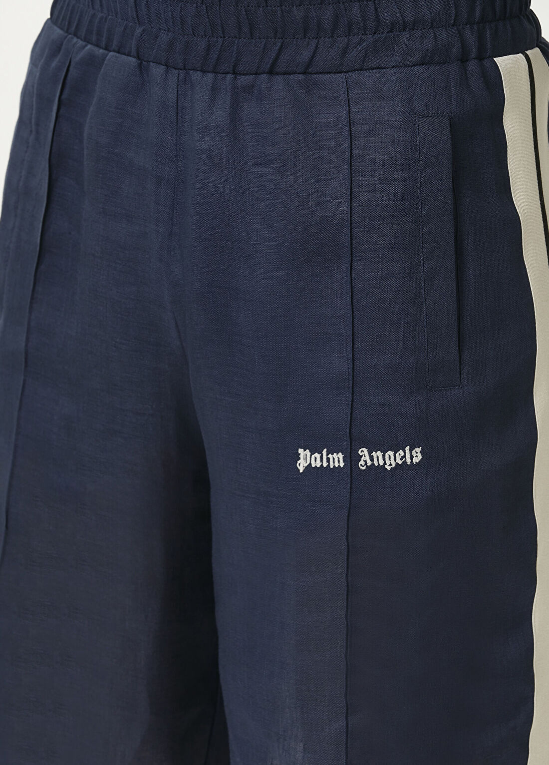 Palm Angels Koyu Mavi Kontrast Şeritli Keten Şort görsel 4