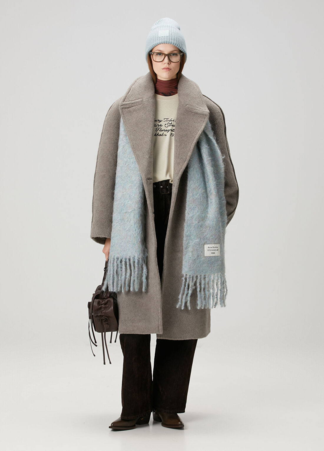 Acne Studios Gri Kruvaze Yün Palto