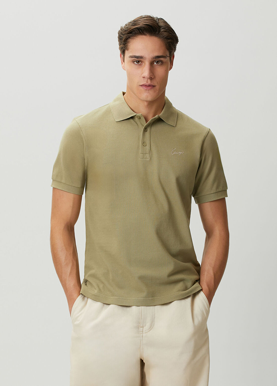 Kenzo Slim Fit Signature Haki Polo Yaka T-shirt