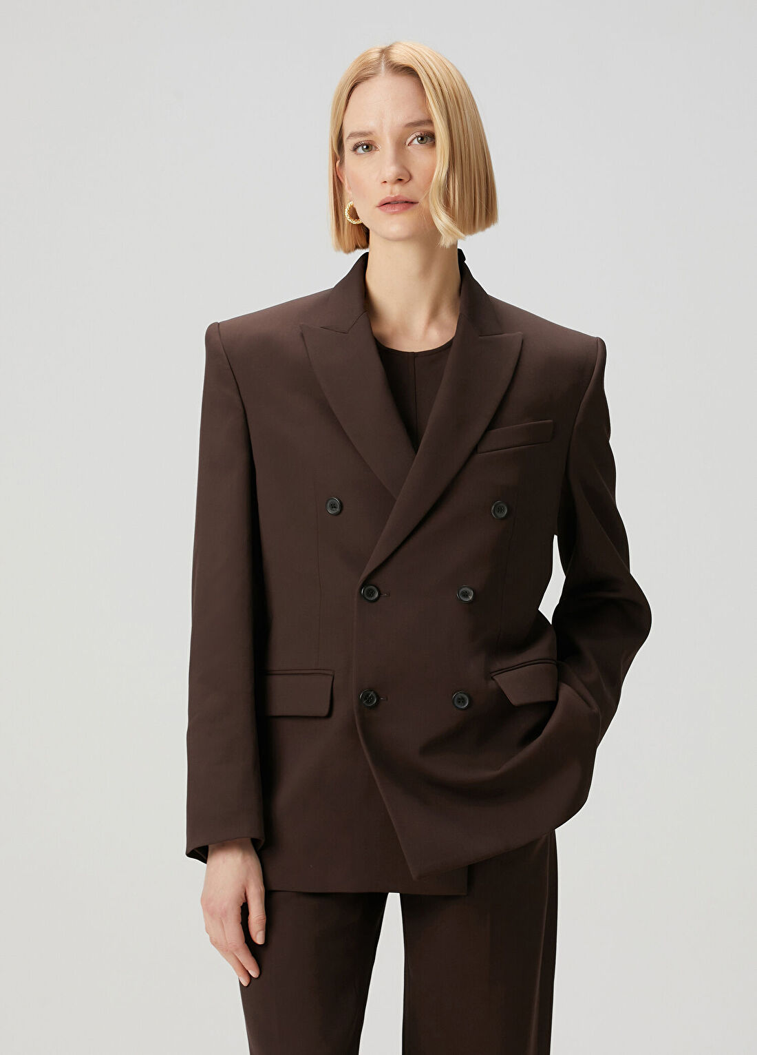 Wardrobe Nyc Kahverengi Kruvaze Yün Blazer